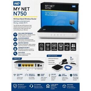WD My Net N750 HD Dual Band Wireless Router WiFi N750 Gigabit New In Box